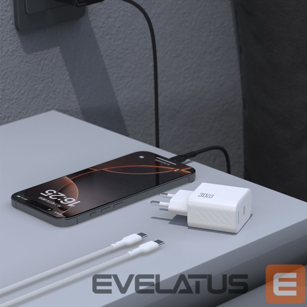 Adapter Dudao Dudao A27PCEU PD 30W GaN USB-C Wall Charger with USB-C Cable - White
