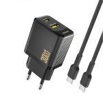 Adapter Dudao  Dudao A27TCEU PD 30W GaN USB-A USB-C Wall Charger with USB-C Cable - Black 