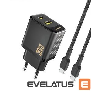 Adapter Dudao  Dudao A27TCEU PD 30W GaN USB-A USB-C Wall Charger with USB-C Cable - Black 
