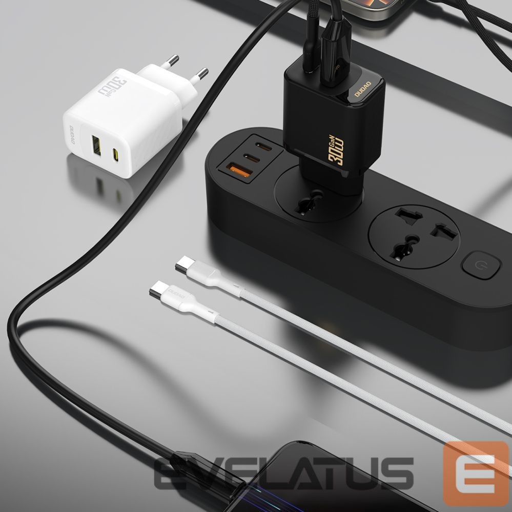 Adapter Dudao Dudao A27TCEU PD 30W GaN USB-A USB-C Wall Charger with USB-C Cable - Black