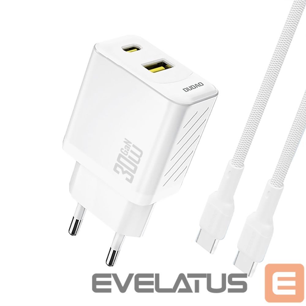 Adapter Dudao Dudao A27TCEU PD 30W GaN USB-A USB-C Wall Charger with USB-C Cable - White