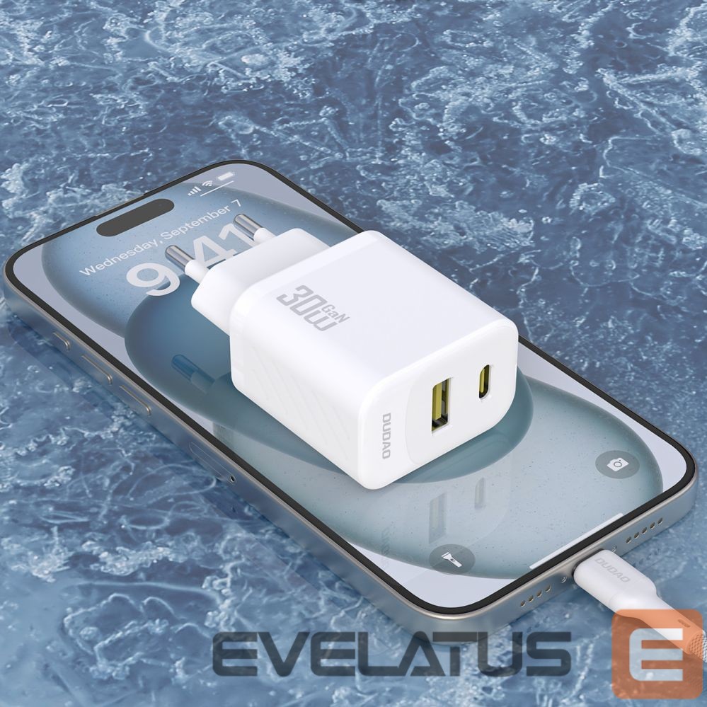 Adapter Dudao Dudao A27TCEU PD 30W GaN USB-A USB-C Wall Charger with USB-C Cable - White
