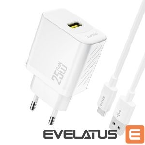 Adapter Dudao  Dudao A27STEU 25W GaN USB-A Wall Charger with USB-A - USB-C Cable - White 