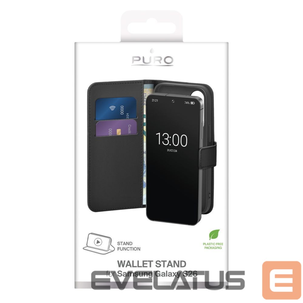 Back panel cover Puro Puro Eco-Leather Case for Samsung Galaxy S26 with Wallet - Black