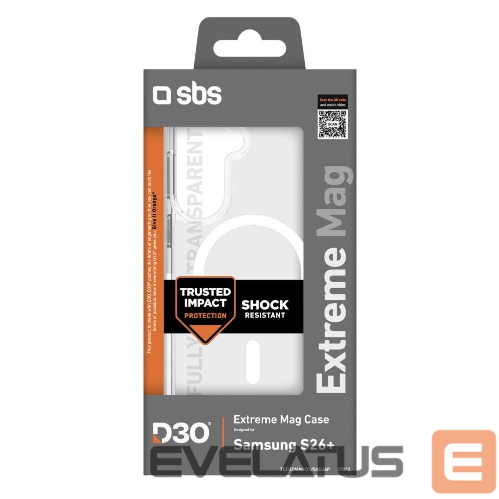 Back panel cover SBS SBS D3O Extreme Case for Samsung Galaxy S26 Plus Compatible with MagSafe - Transparent