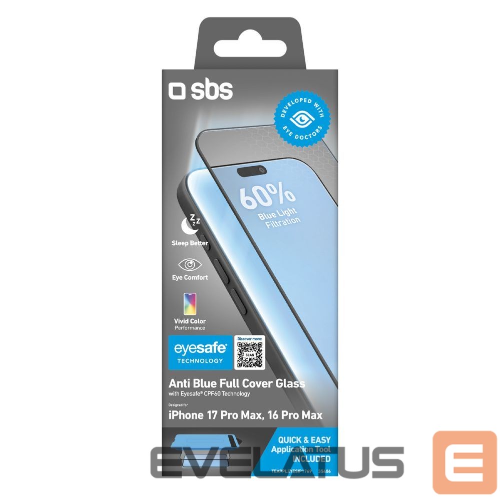 Protective glass SBS SBS Eyesafe Tempered Glass for iPhone 17 Pro Max/16 Pro Max with Applicator