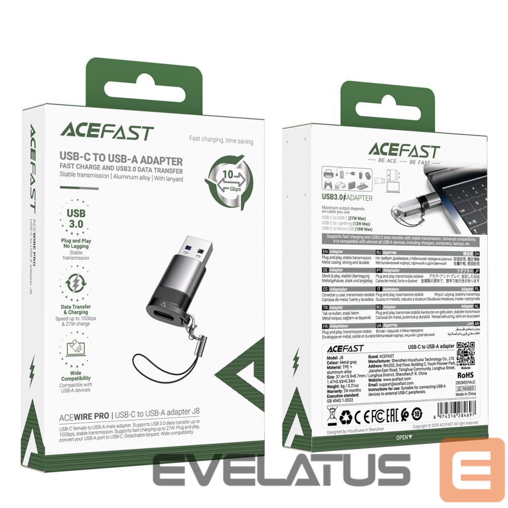 Converter Acefast Acefast J8 USB-C - USB-A Adapter - Gray