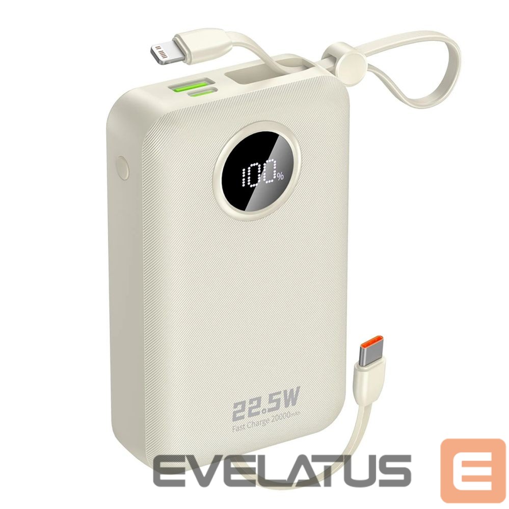 Power bank Dudao Dudao K14+ Powerbank 20000mAh 22.5W USB-C / USB-A / Built-in Lightning and USB-C Cables - White