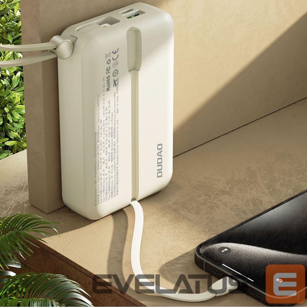 Power bank Dudao Dudao K14+ Powerbank 20000mAh 22.5W USB-C / USB-A / Built-in Lightning and USB-C Cables - White