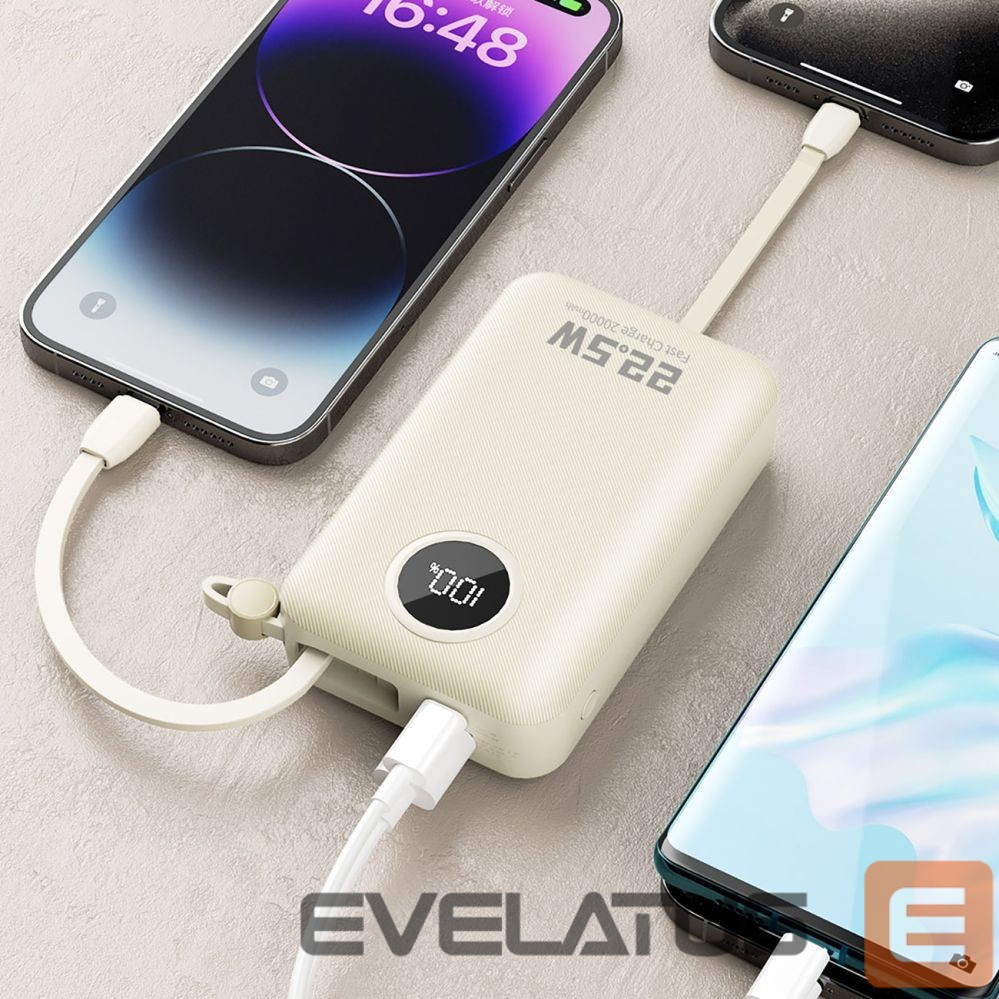 Power bank Dudao Dudao K14+ Powerbank 20000mAh 22.5W USB-C / USB-A / Built-in Lightning and USB-C Cables - White