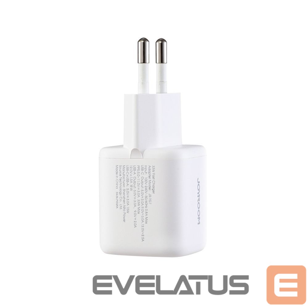 Adapter Joyroom Joyroom JR-TG7 33W USB-A + USB-C Wall Charger with 60W USB-C to USB-C 1m Cable - White