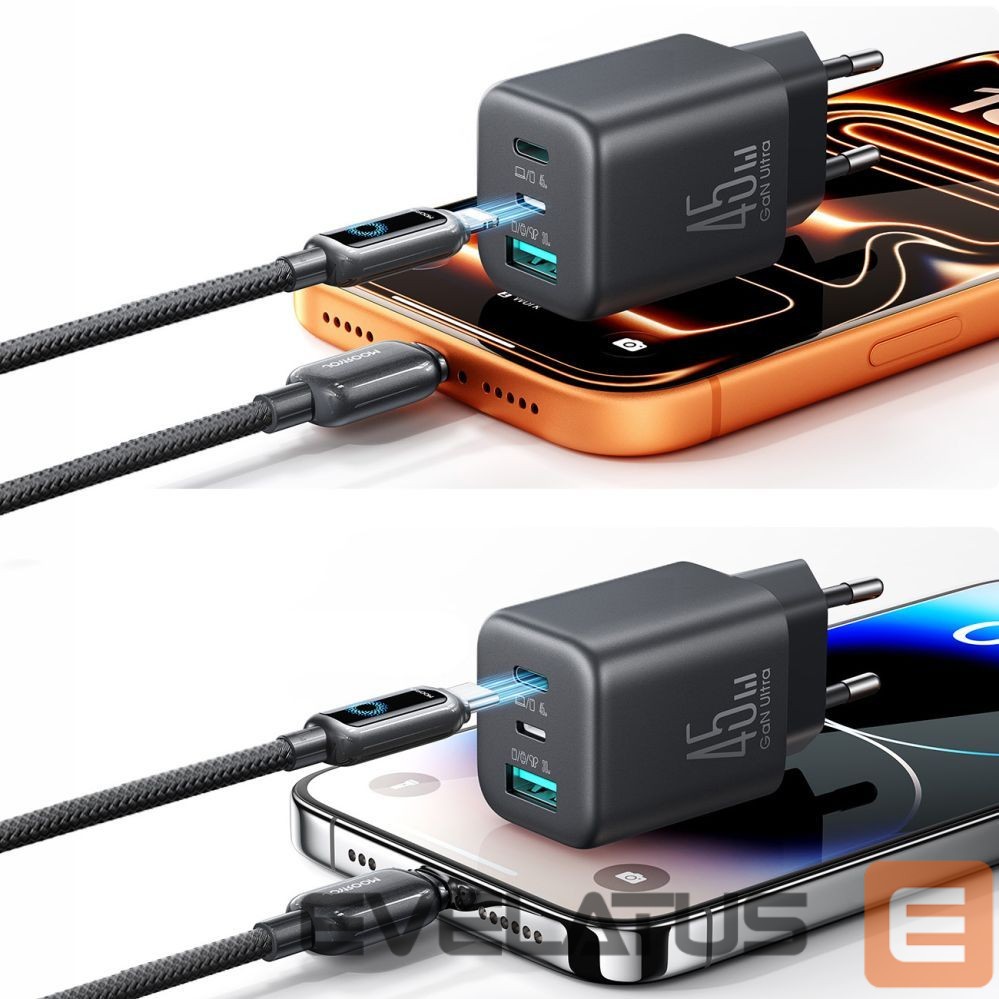 Adapter Joyroom Joyroom JR-TO1 GaN 45 USB-C Lightning USB-A Wall Charger - Black