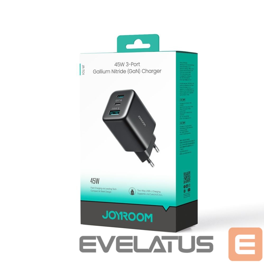 Adapter Joyroom Joyroom JR-TO1 GaN 45 USB-C Lightning USB-A Wall Charger - Black