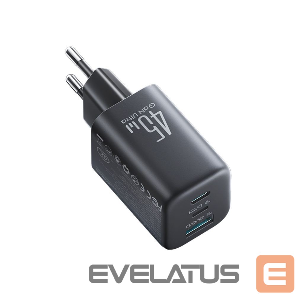 Adapter Joyroom Joyroom JR-TO1 GaN 45 USB-C Lightning USB-A Wall Charger - Black
