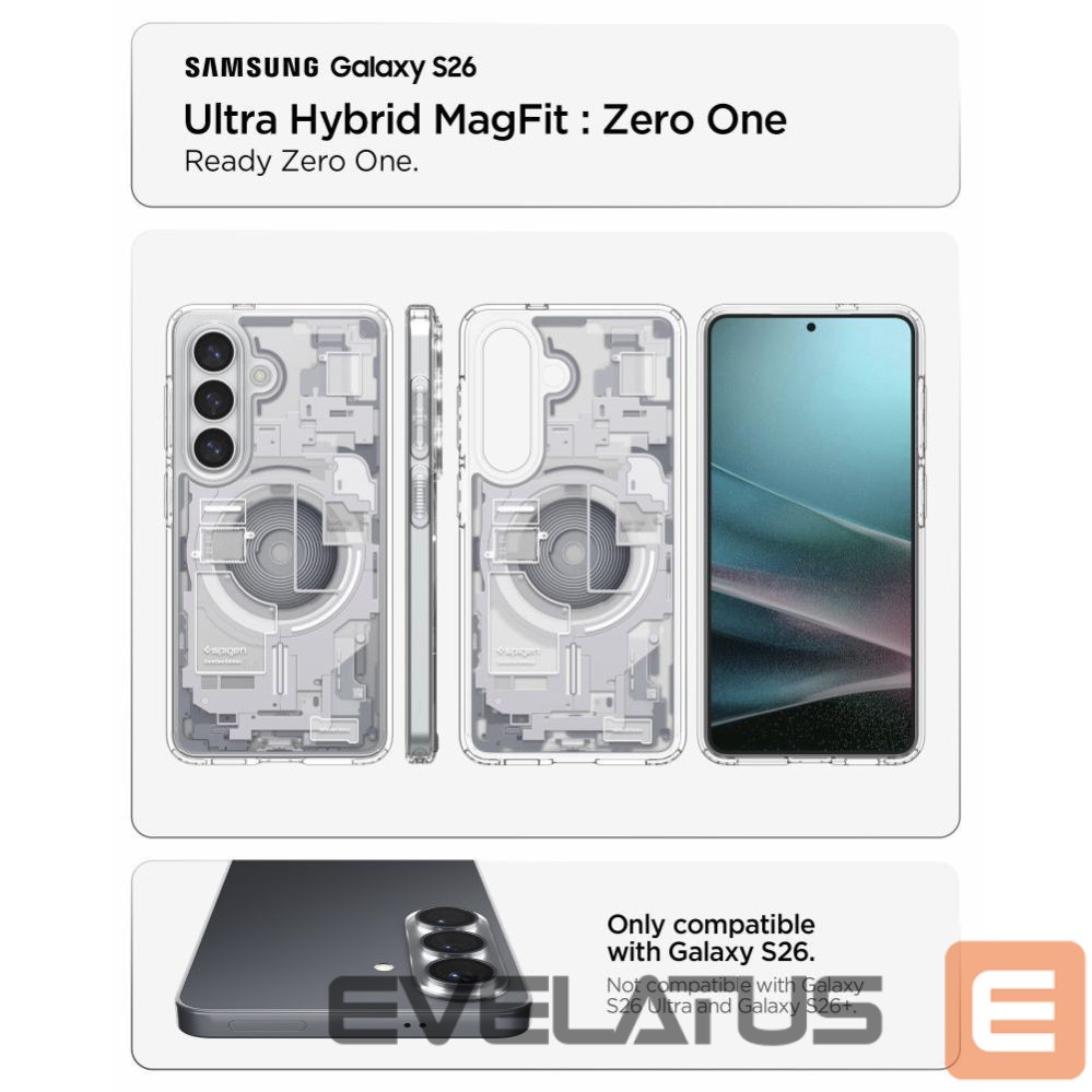 Back panel cover Spigen Spigen Ultra Hybrid Mag MagSafe Case for Samsung Galaxy S26 Zero One - Clear and White