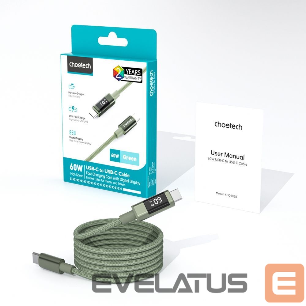Cable Choetech Choetech XCC-1068 PD 60W USB-C - USB-C Cable with Display 1.2 m - Green