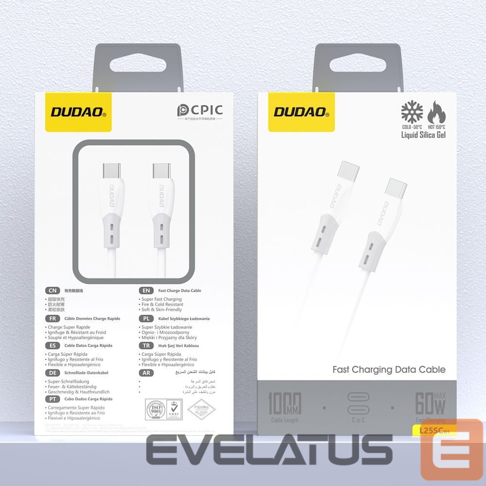 Cable Dudao Dudao L25SC 60W USB-C - USB-C Cable with Soft Silicone Braid 1m - White