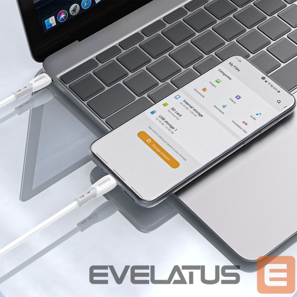 Cable Dudao Dudao L25SC 60W USB-C - USB-C Cable with Soft Silicone Braid 1m - White