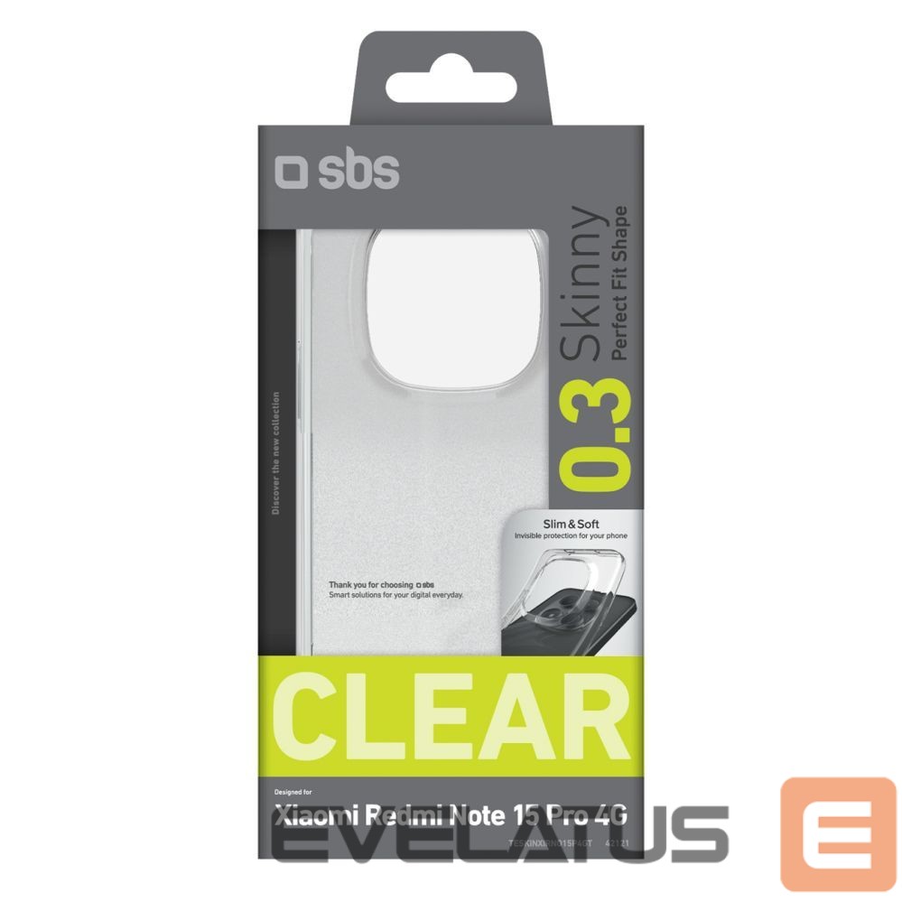 Back panel cover SBS SBS Skinny Cover for Xiaomi Redmi Note 15 Pro 4G - Transparent