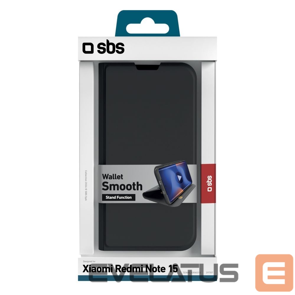 Back panel cover SBS SBS Wallet Smooth Case for Xiaomi Redmi Note 15 with Flip - Black