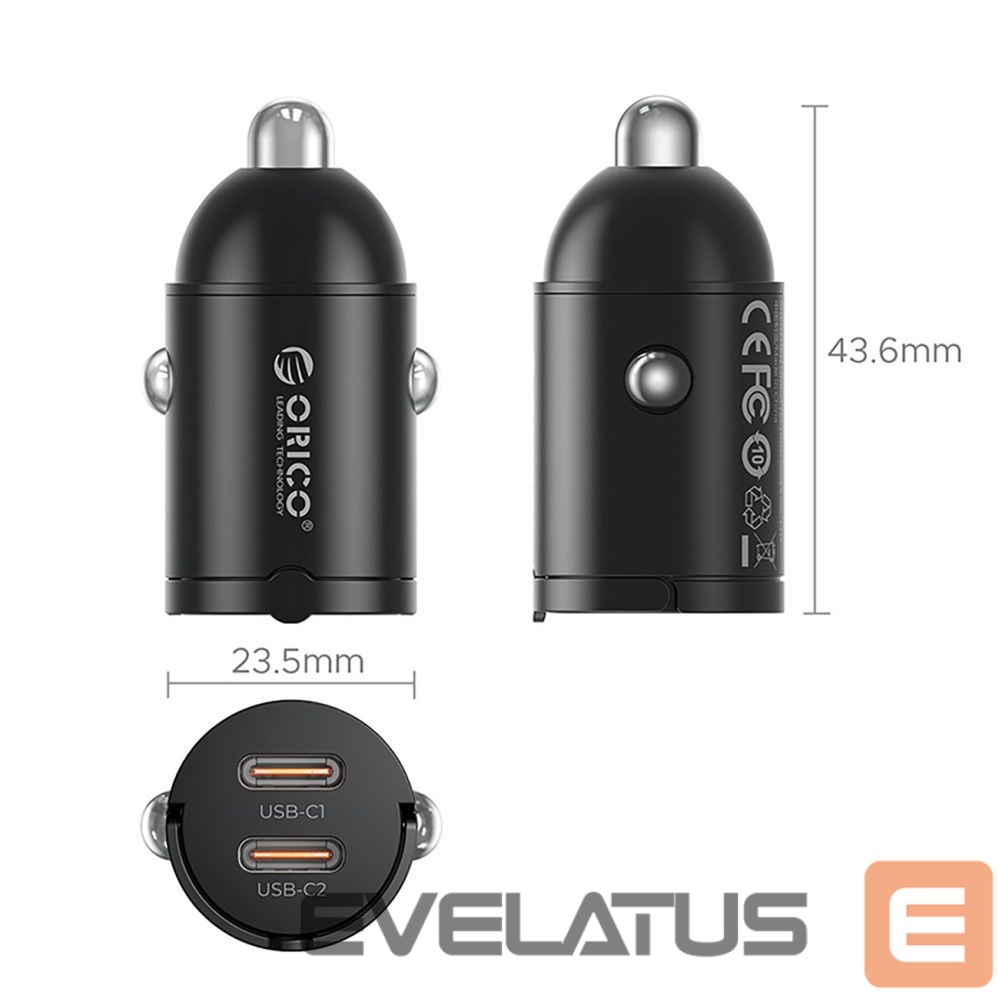 Adapter Orico Orico MiniRing 30W 2x USB-C Car Charger - Black