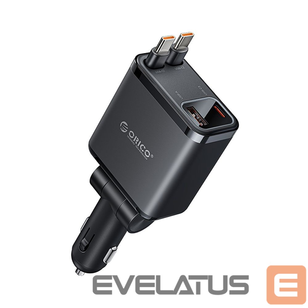 Adapter Orico Orico Twin Reach 45W USB-A + USB-C Car Charger with Two Retractable USB-C Cables - Black