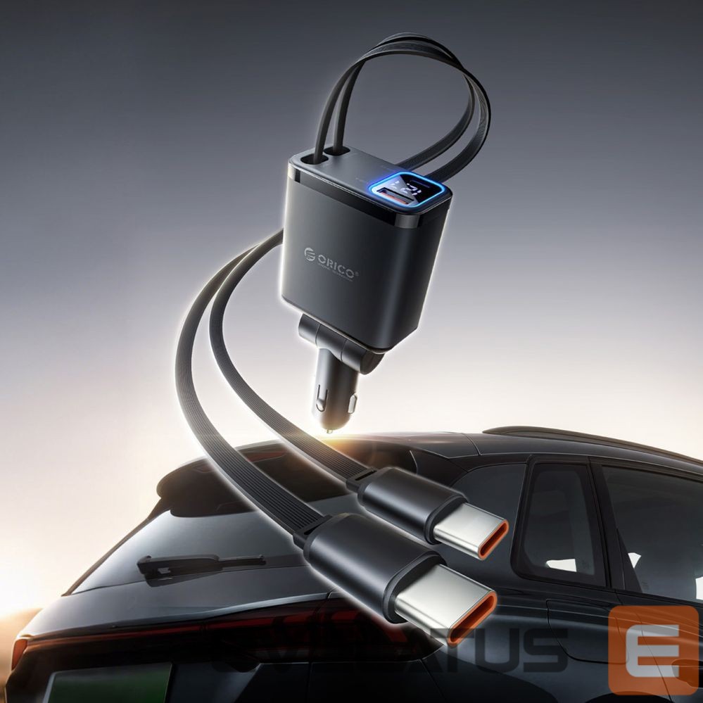 Adapter Orico Orico Twin Reach 45W USB-A + USB-C Car Charger with Two Retractable USB-C Cables - Black