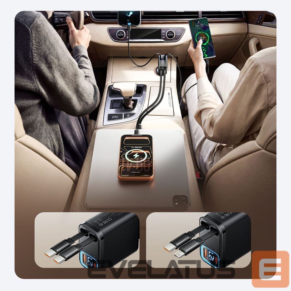 Adapter Orico Orico Twin Reach 45W USB-A + USB-C Car Charger with Two Retractable USB-C Cables - Black