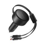 Adapter Orico  Orico Dual Stretch 60W USB-C Car Charger with Two Retractable USB-C + Lightning Cables - Black 