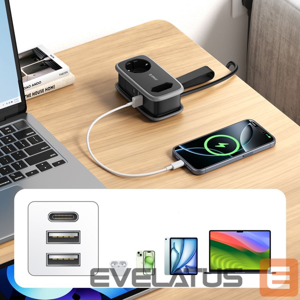 Other Computer Accessory Orico Orico APP 15.5W 5in1 Power Strip 2x AC + 2x USB-A + 1x USB-C - Black