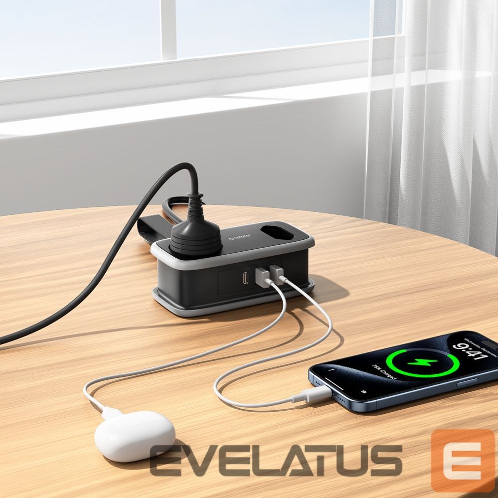 Other Computer Accessory Orico Orico APP 15.5W 5in1 Power Strip 2x AC + 2x USB-A + 1x USB-C - Black
