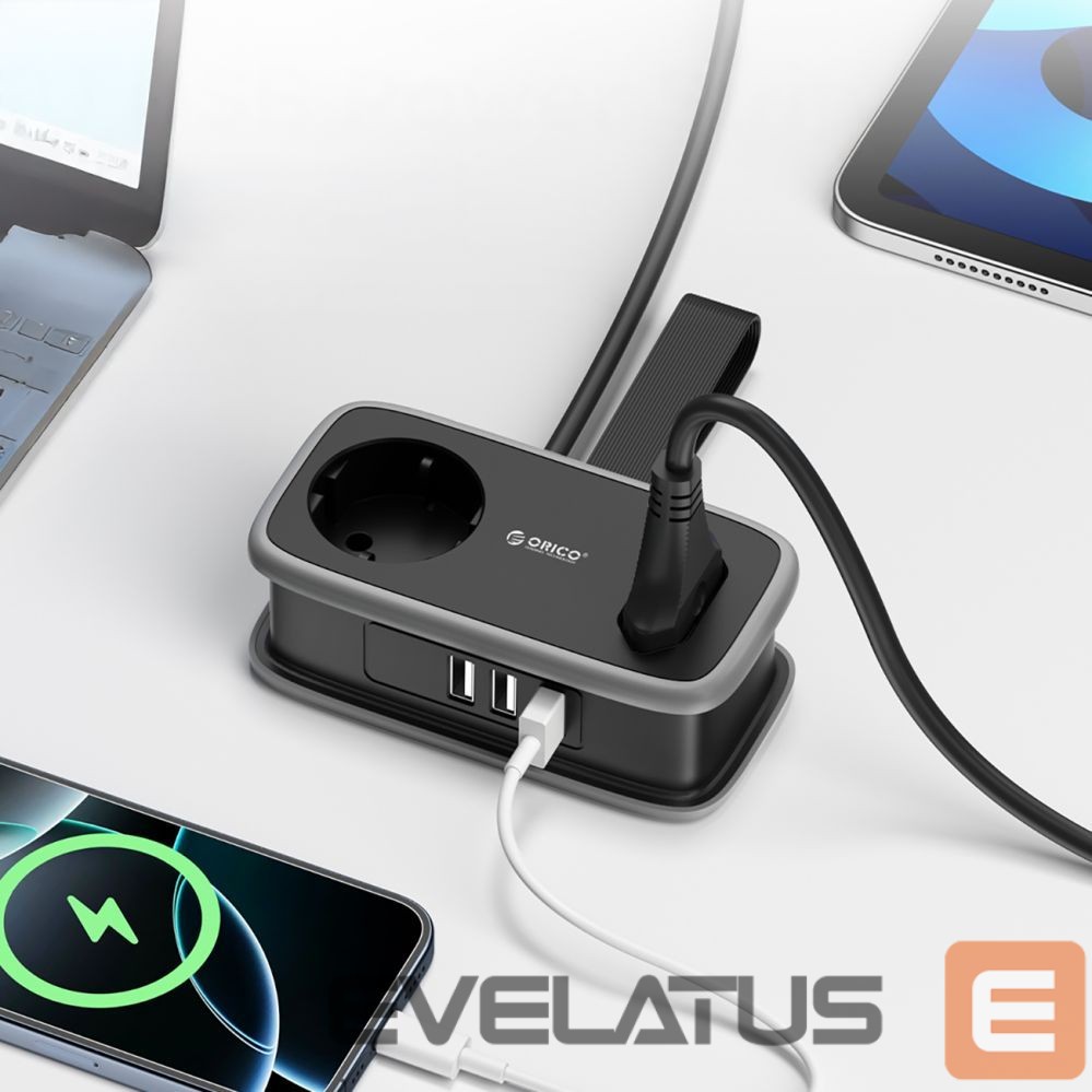 Other Computer Accessory Orico Orico APP 15.5W 5in1 Power Strip 2x AC + 2x USB-A + 1x USB-C - Black