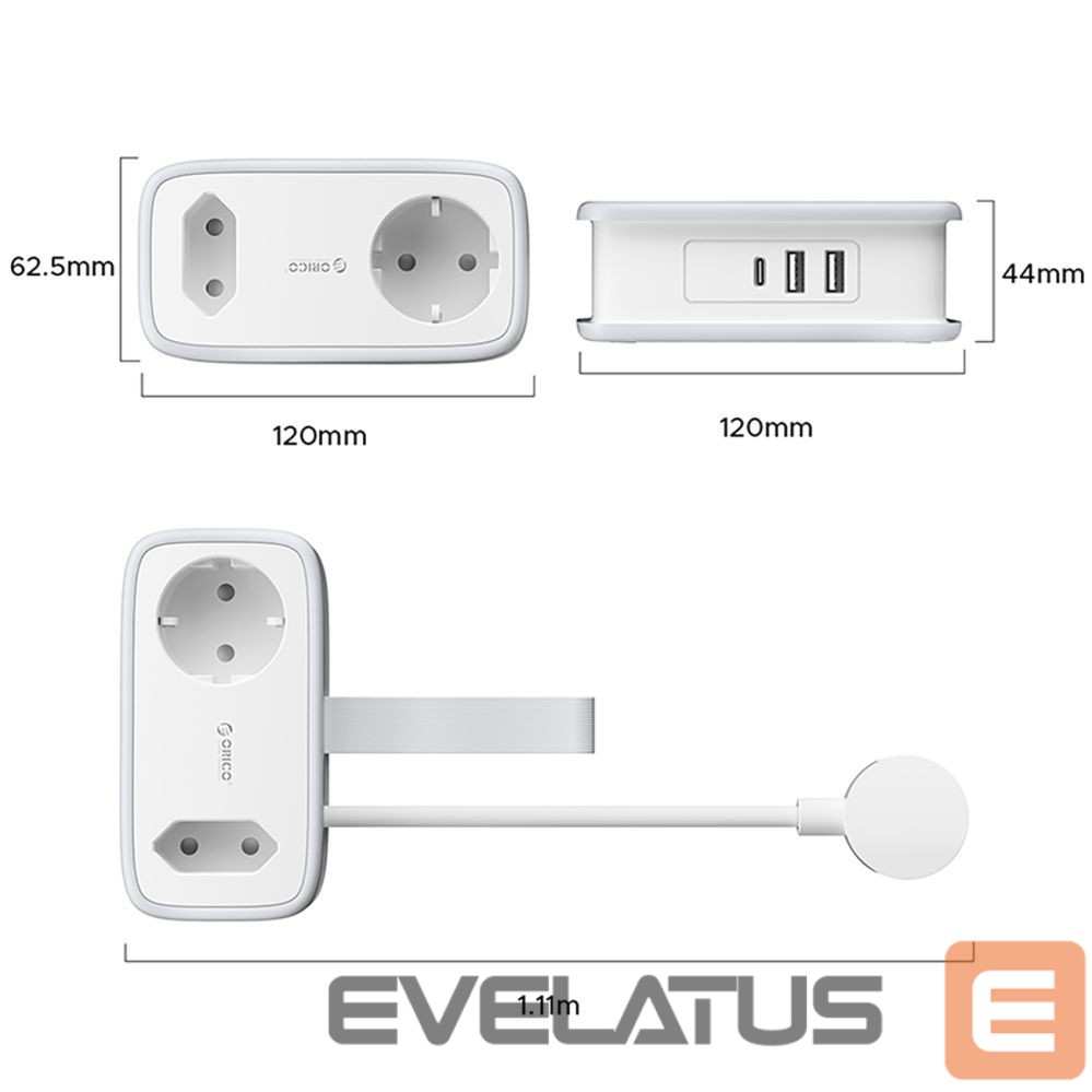Other Computer Accessory Orico Orico APP 15.5W 5in1 Power Strip 2x AC + 2x USB-A + 1x USB-C - White