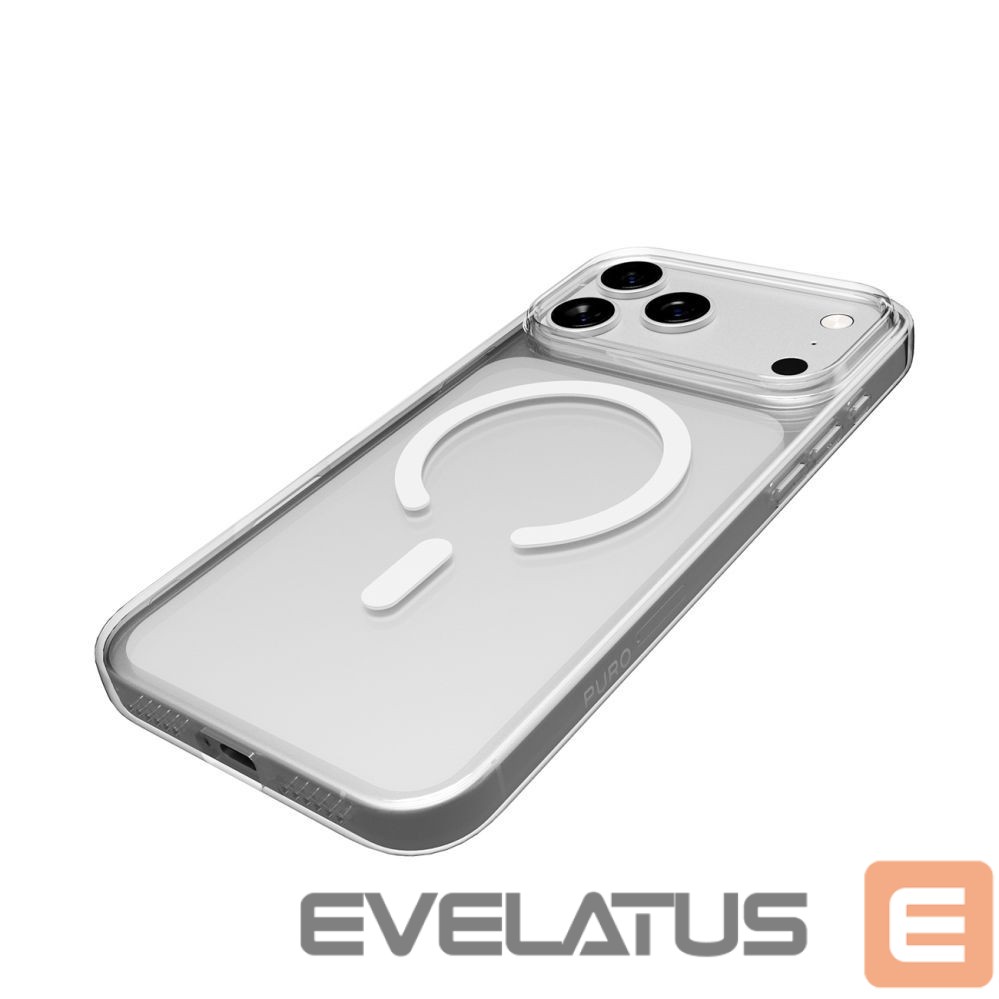 Back panel cover Puro Puro Lite Mag TPU+PC Case Compatible with MagSafe for iPhone 17 Pro - Transparent with White Ring