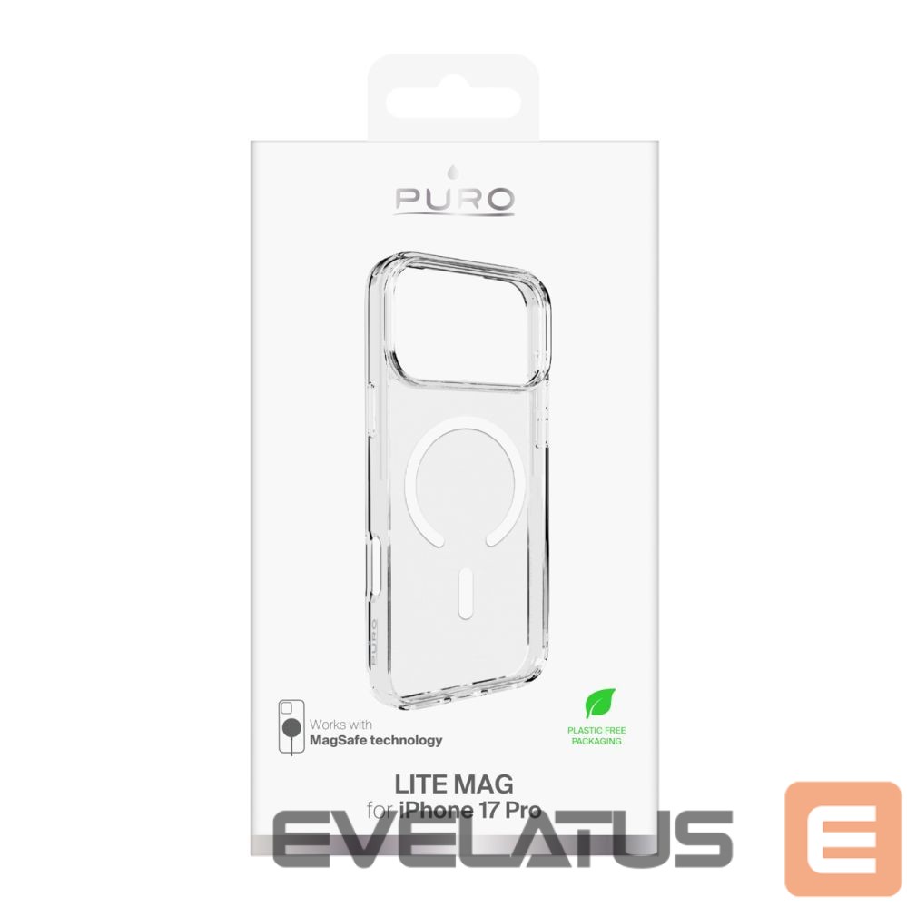 Back panel cover Puro Puro Lite Mag TPU+PC Case Compatible with MagSafe for iPhone 17 Pro - Transparent with White Ring