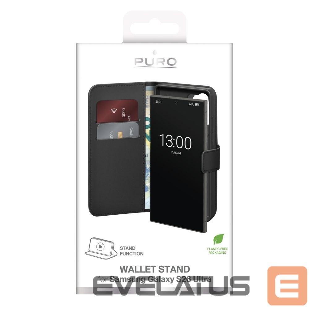 Back panel cover Puro Puro Eco-Leather Case for Samsung Galaxy S26 Ultra with Wallet - Black