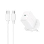 Adapter Joyroom  Joyroom JR-TCF20 PD 20W Wall Charger (UK Plug) with 1m USB-C Cable - White 