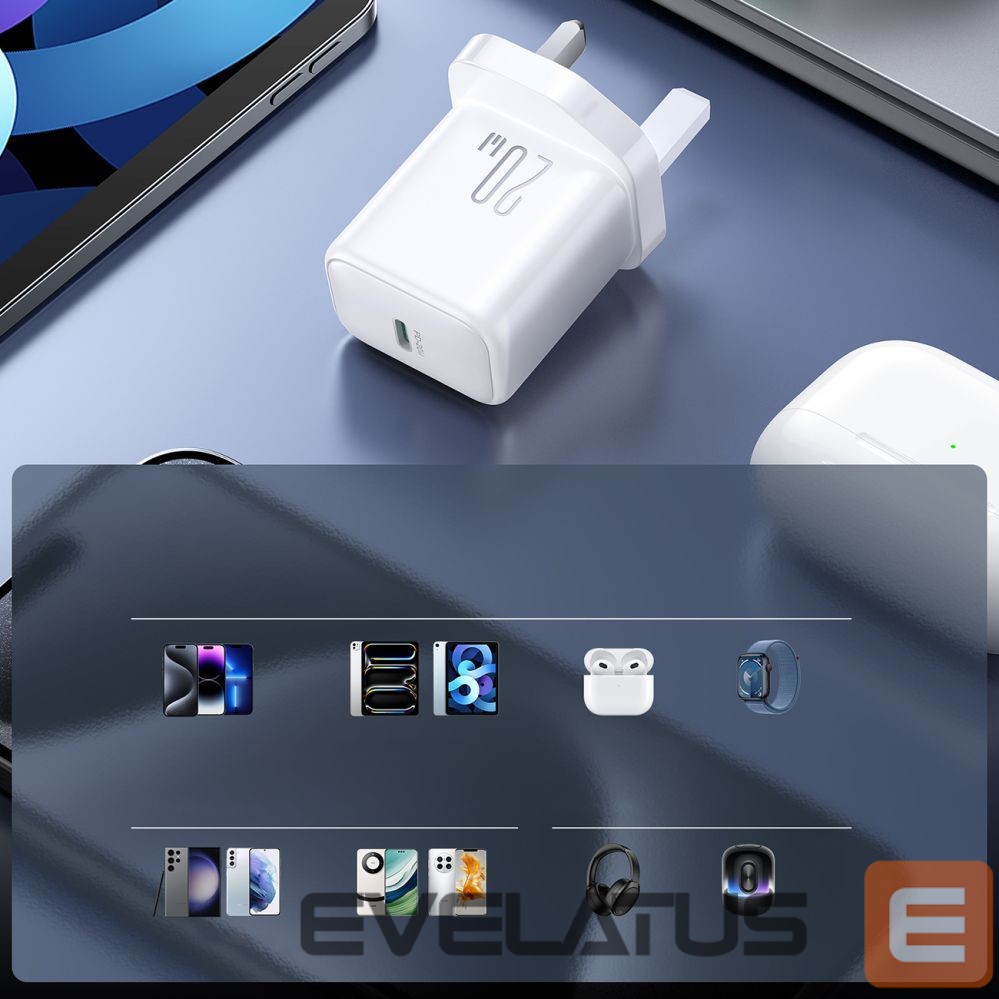 Adapter Joyroom Joyroom JR-TCF20 PD 20W Wall Charger (UK Plug) with 1m USB-C Cable - White