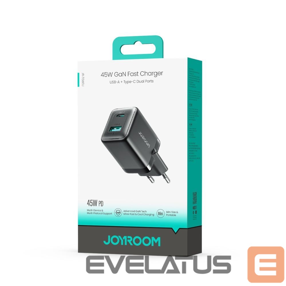 Adapter Joyroom Joyroom JR-TG8 GaN 45W USB-C + USB-A Wall Charger - Black