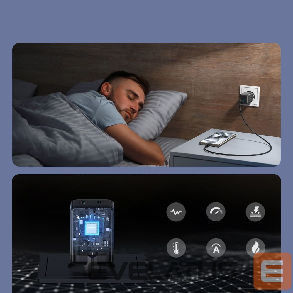 Adapter Joyroom Joyroom JR-TG8 GaN 45W USB-C + USB-A Wall Charger - Black