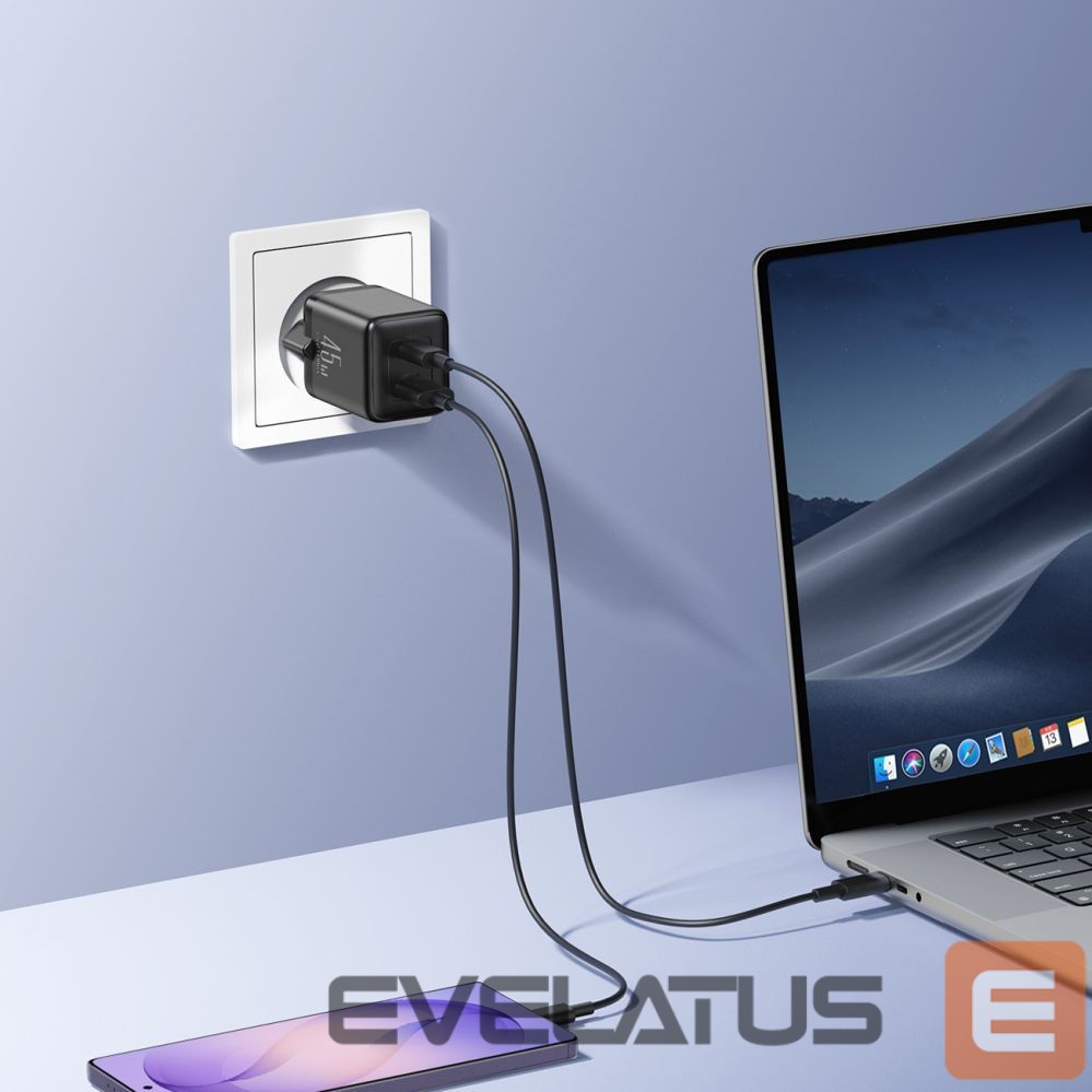 Adapter Joyroom Joyroom JR-TG8 GaN 45W USB-C + USB-A Wall Charger - Black