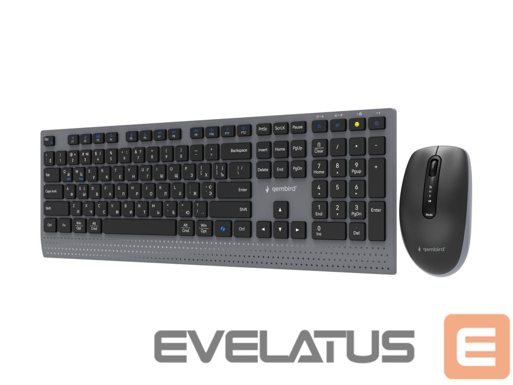 Computer keyboard Gembird KBS-WPS-02-CYRL Dual-mode slim wireless desktop set, 2.4G+BT, Cyrillic layout |